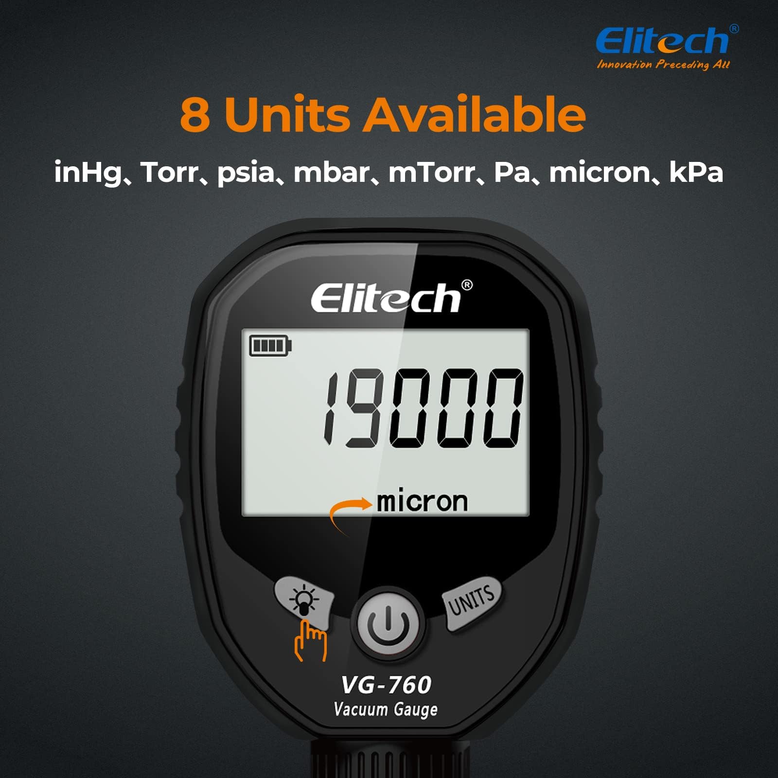 Elitech VGW-760Pro HVAC Vacímetro conexión APP Actualización OTA Almacenamiento de Datos fuera de Línea Indicador Gráfico de Valor de Vacío