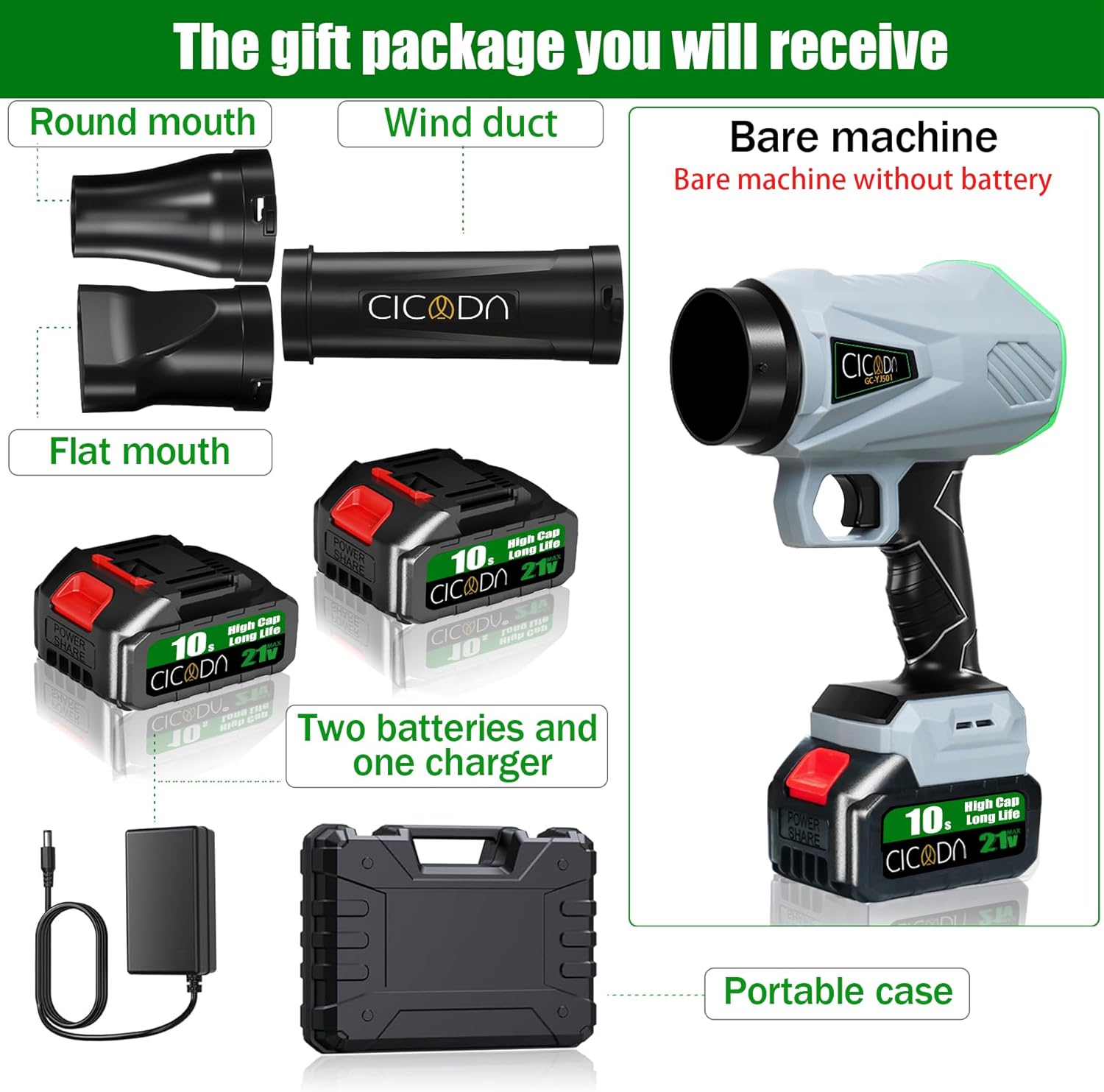 Cordless Leaf Blower 500,000 RPM with Extended Nozzle - 2×3.0Ah Batteries, Lightweight Handheld for Patio, Driveway, Snow & Debris Removal