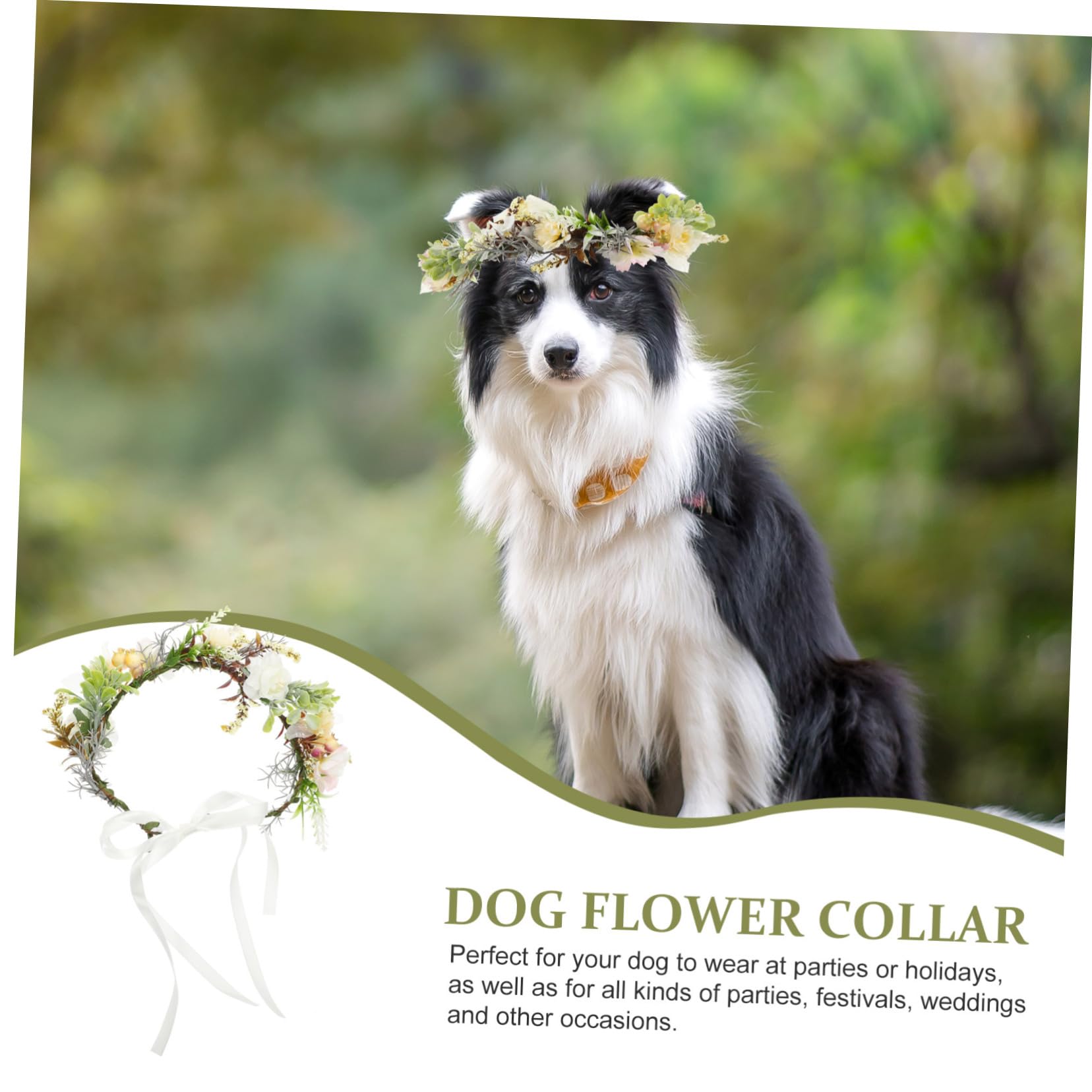 Hundehalsband Mit Blumenmotiv – Verstellbar (Gr. L: 53–66 Cm), Für Hochzeiten, Fotos, Partys