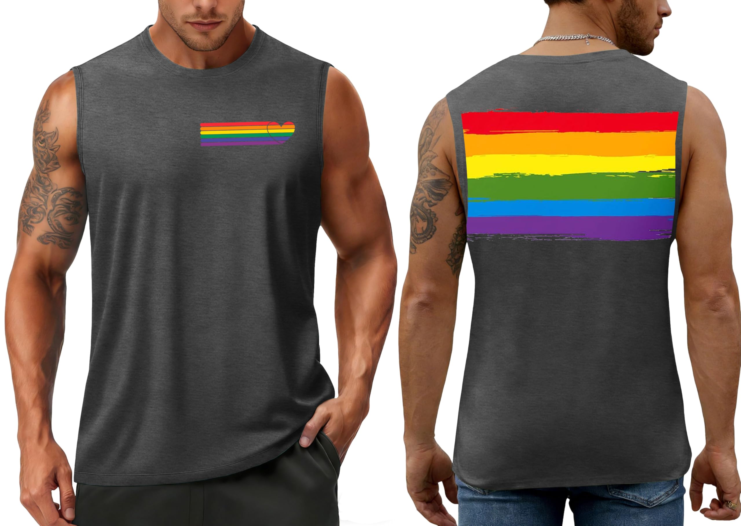 VVNTY Pride - Canotta da uomo con stampa arcobaleno, senza maniche, estiva, gay, LGBTQ Month
