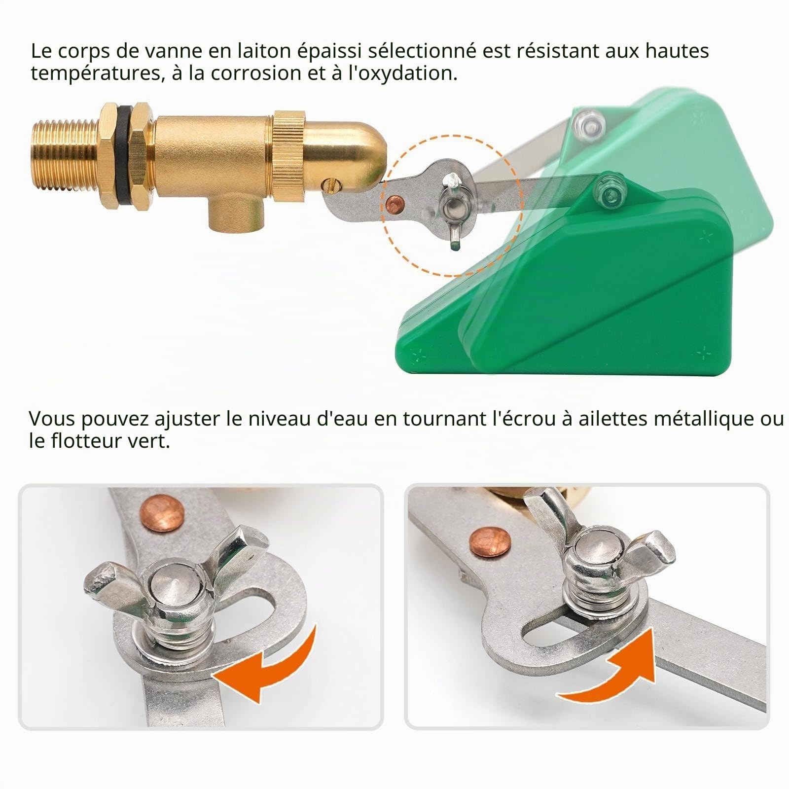 Lot de 2 Vanne Flotteur Laiton 1/2" Vanne à Flotteur Automatique avec Bras RéGlable Robinet Flotteur WC Robinet à Bille Flottante pour Réservoir d'eau Robinet Flotteur pour Abreuvoir