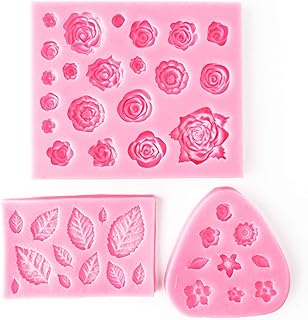 Rose Flowers and Leaves Fondant Candy Molds Cake Decorating Moulds Modeling Tools，Gummy Sugar Chocolate Candy Cupcake Mold
