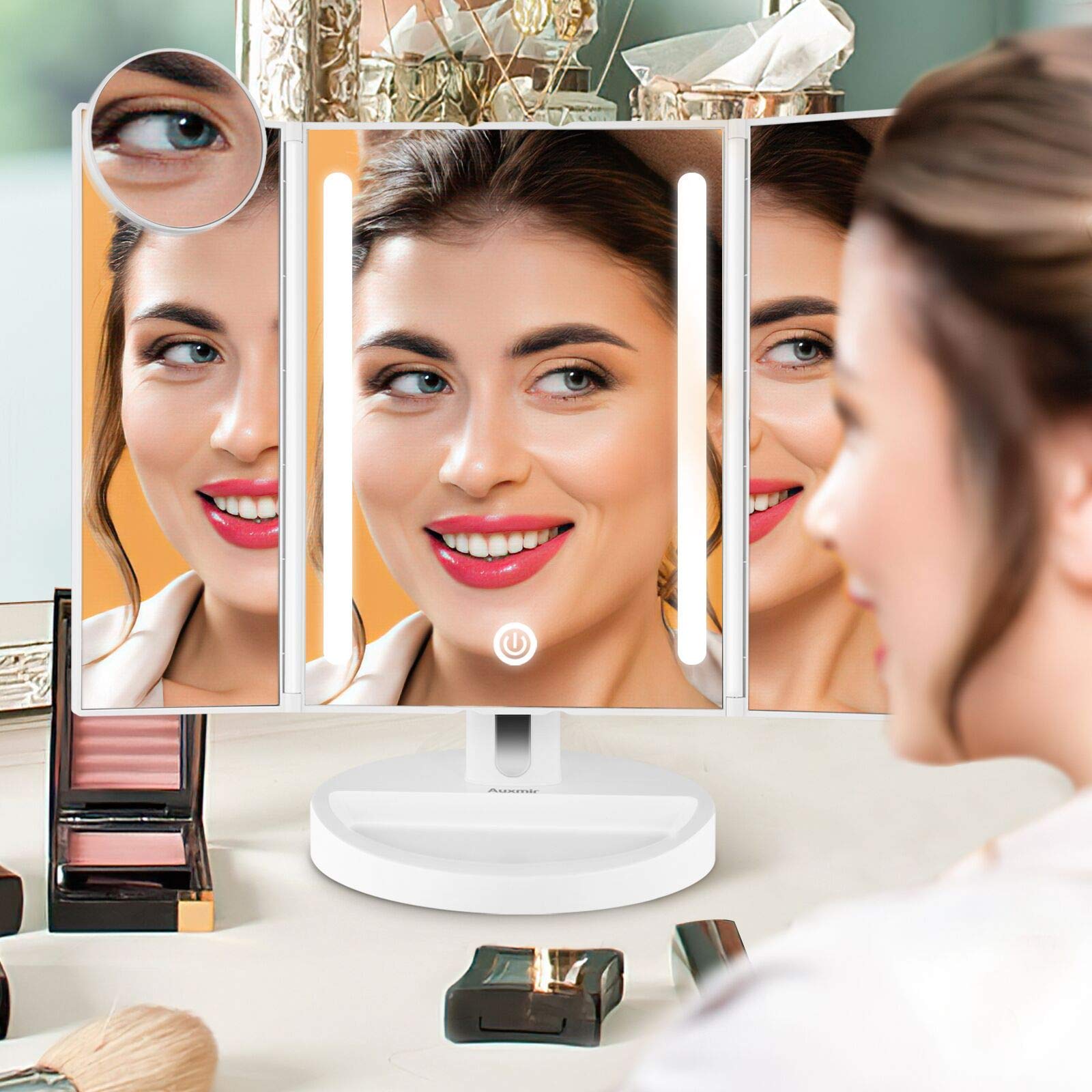 Auxmir Makeup Mirror with Light, Trifold Mirror with 10X Magnifying