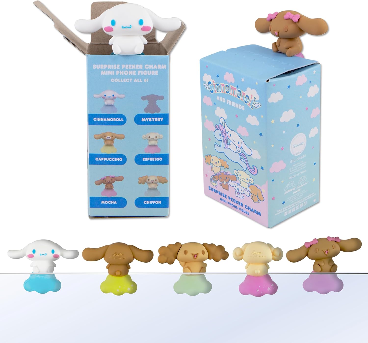 Sonix x Sanrio Hello Kitty Peekers - Cinnamoroll & Friends Blind Box - Adhesive Decorative Mini Figures - Includes Mocha, Espresso, Cappuccino, Chiffon, or Mystery Character
