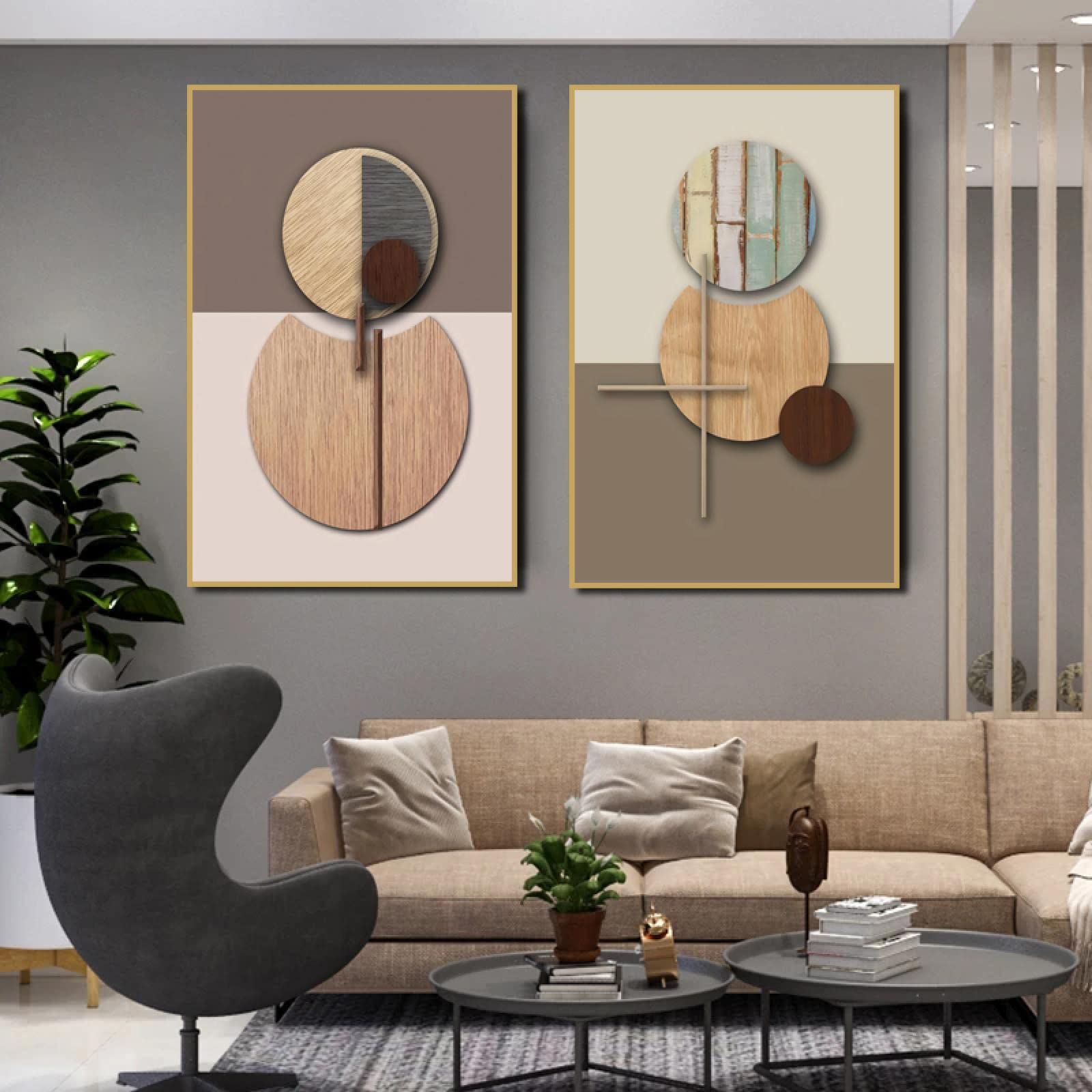 Abstrakcyjne geometryczne koła Wall Art brązowy beżowy obraz na płótnie dekoracje biurowe minimalizm plakaty nowoczesne obrazy ścienne wystrój pokoju 40x30cmx3pcs wewnętrzna ramka