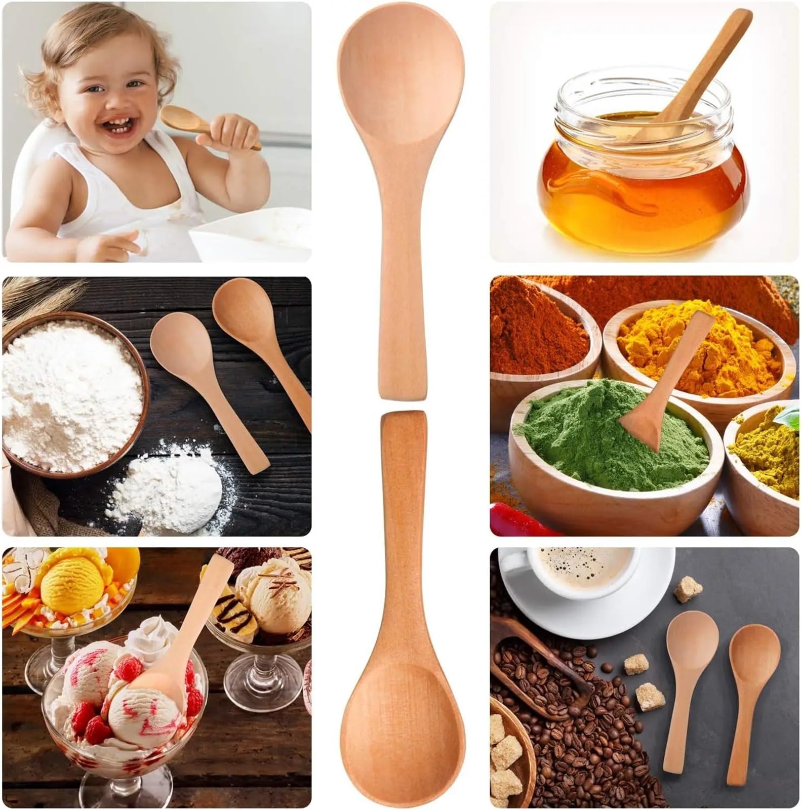 Mini-Holzlöffel, 8,9 cm, für Honiggläser, 30–200 Stück, kleine Teelöffel für Zucker, Gewürze, Salz