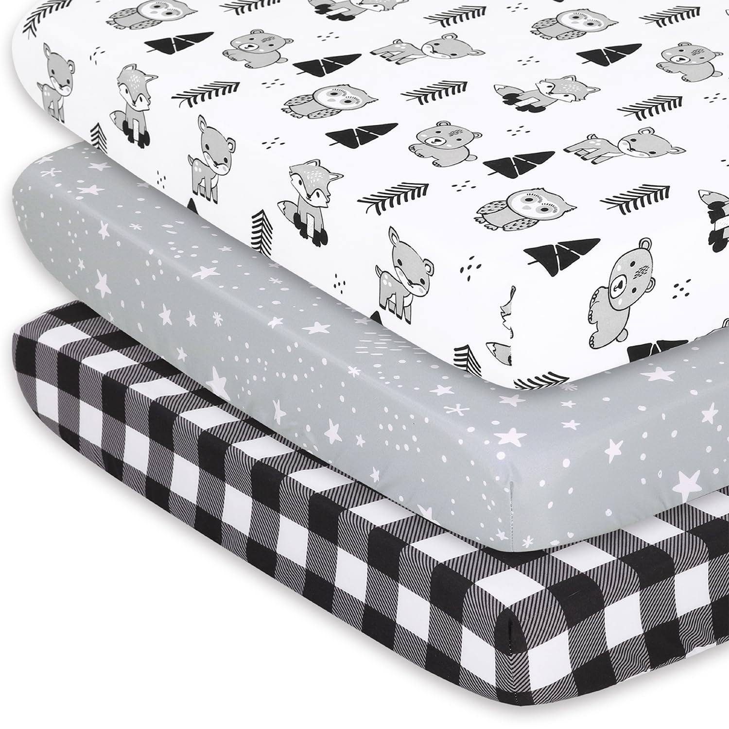 The Peanutshell 3-Pack Fitted Playard Sheets - Soft &amp; Breathable Baby Boy or Girl Mini Crib Sheets, Pack N Play Mattress, Fits Standard Playard Pack Play Mattresses - Woodland