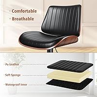 Vista 6 de Bar Stools Set of 3, Modern Bar Stools with Bentwood Back and Leather Seat, Barstools for Kitchen Counter, Bar, Black