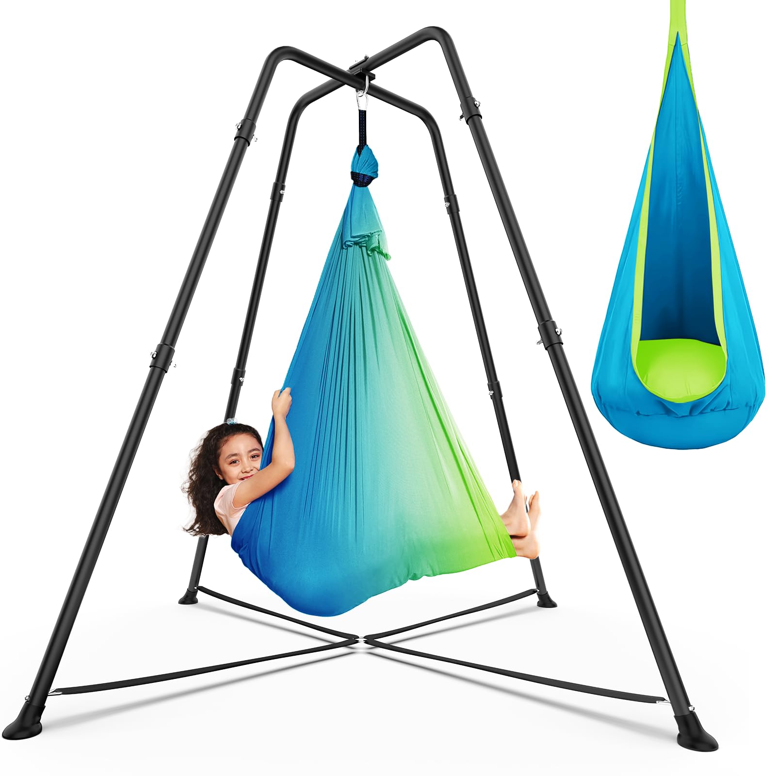 Swing Stand Frame with Sensory Swing Pod Chair, X-Shaped Swing Set, Metal Hammock Chair Stand for Adults Indoor and Outdoor 330LBS (Auqa)