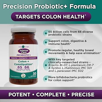 Vital Planet - Intense Care Colon & Constipation Probiotics, Prebiotics, Postbiotics, Parabiotics, 4-in-1 Refrigerated Supplement for Adults, 65 Billion CFU, 66 Strains, Digestive and Immune, 30 ct