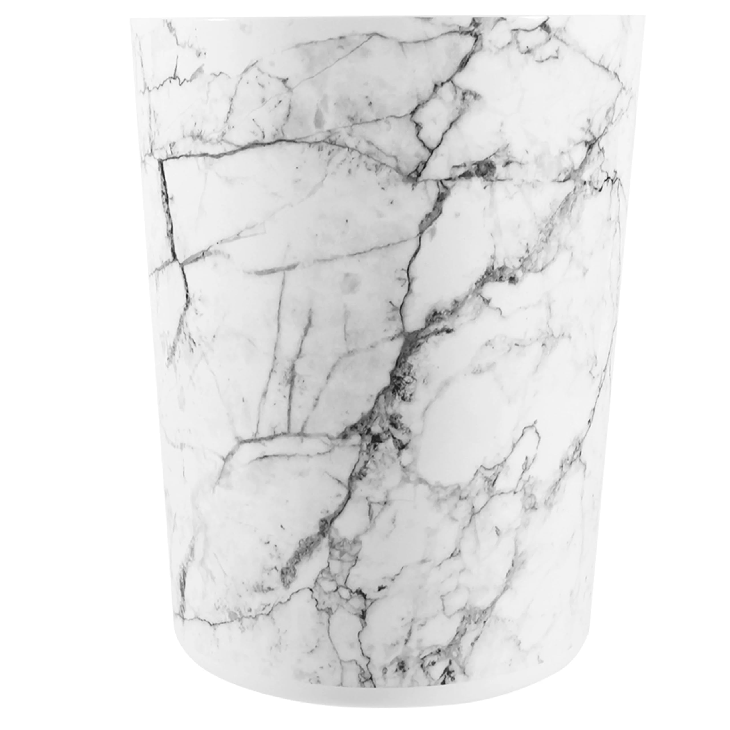 5 Gallon Bathroom Trash Can No Lid - White Marble Pattern Plastic Garbage Bin Elegant Space Saving for