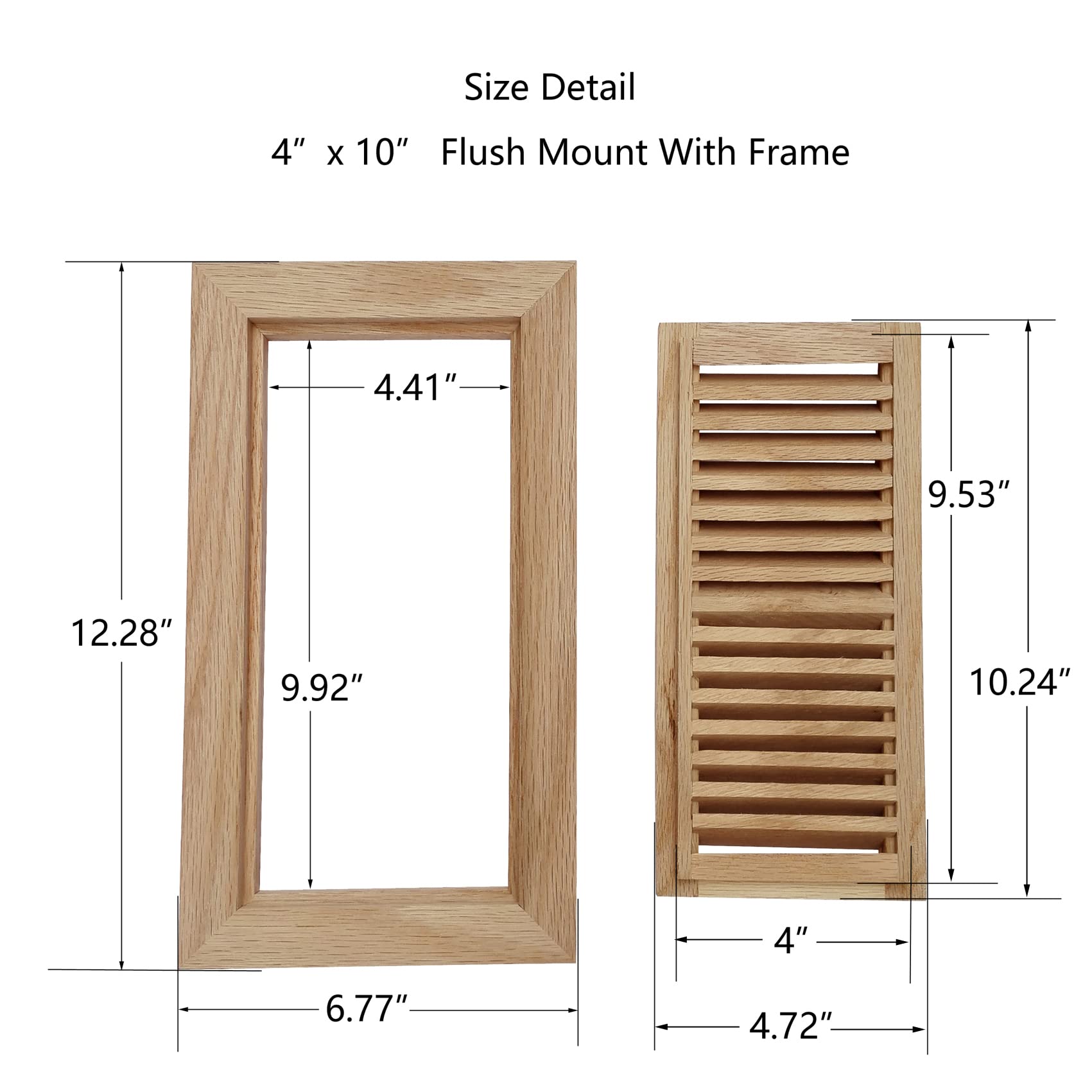 Paquete de 4 rejillas de madera de roble blanco para piso, ventilación de montaje empotrado, 4 x 10 pulgadas, sin amortiguador, sin acabado