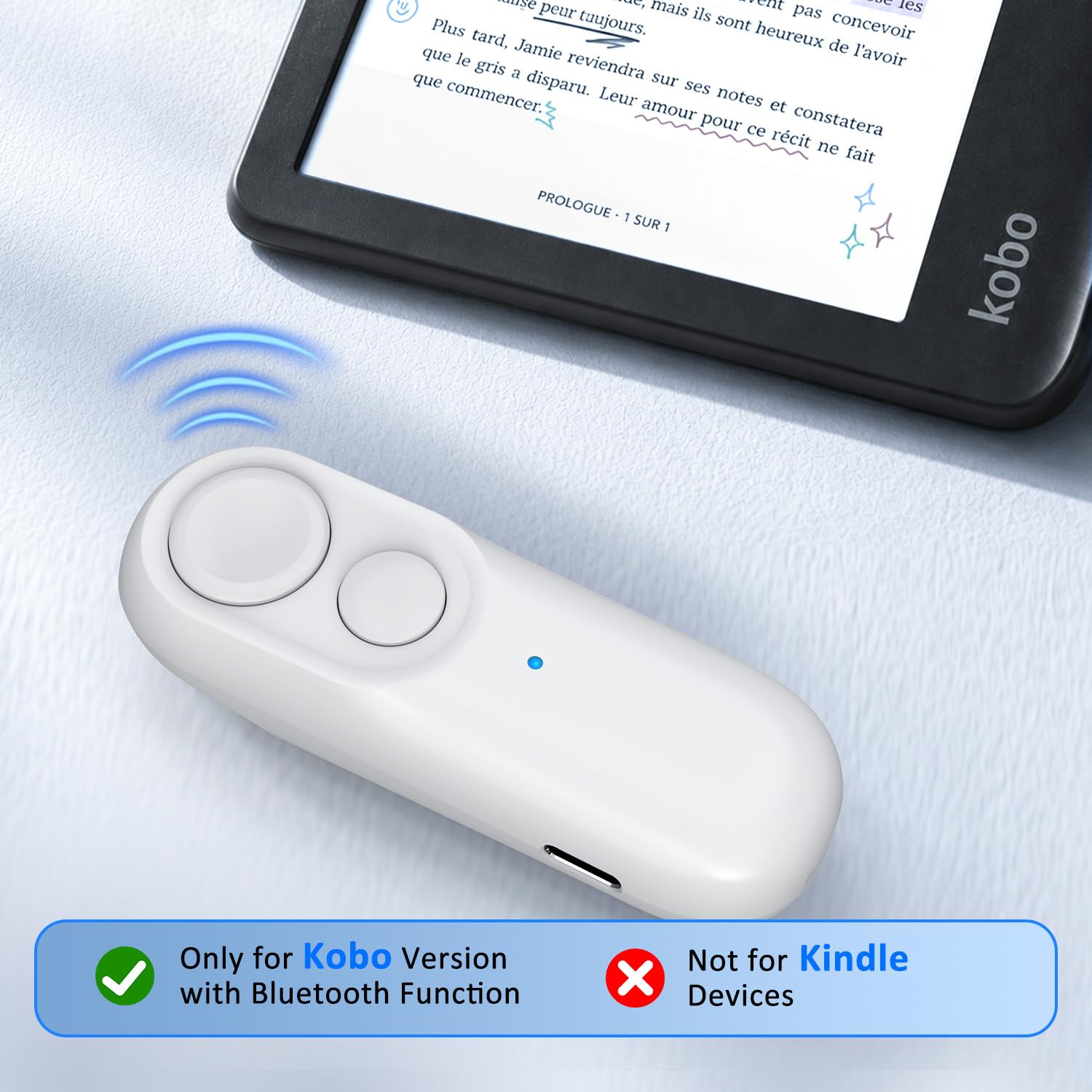 Télécommande Tourne Page Bluetooth pour Kobo, Blanc