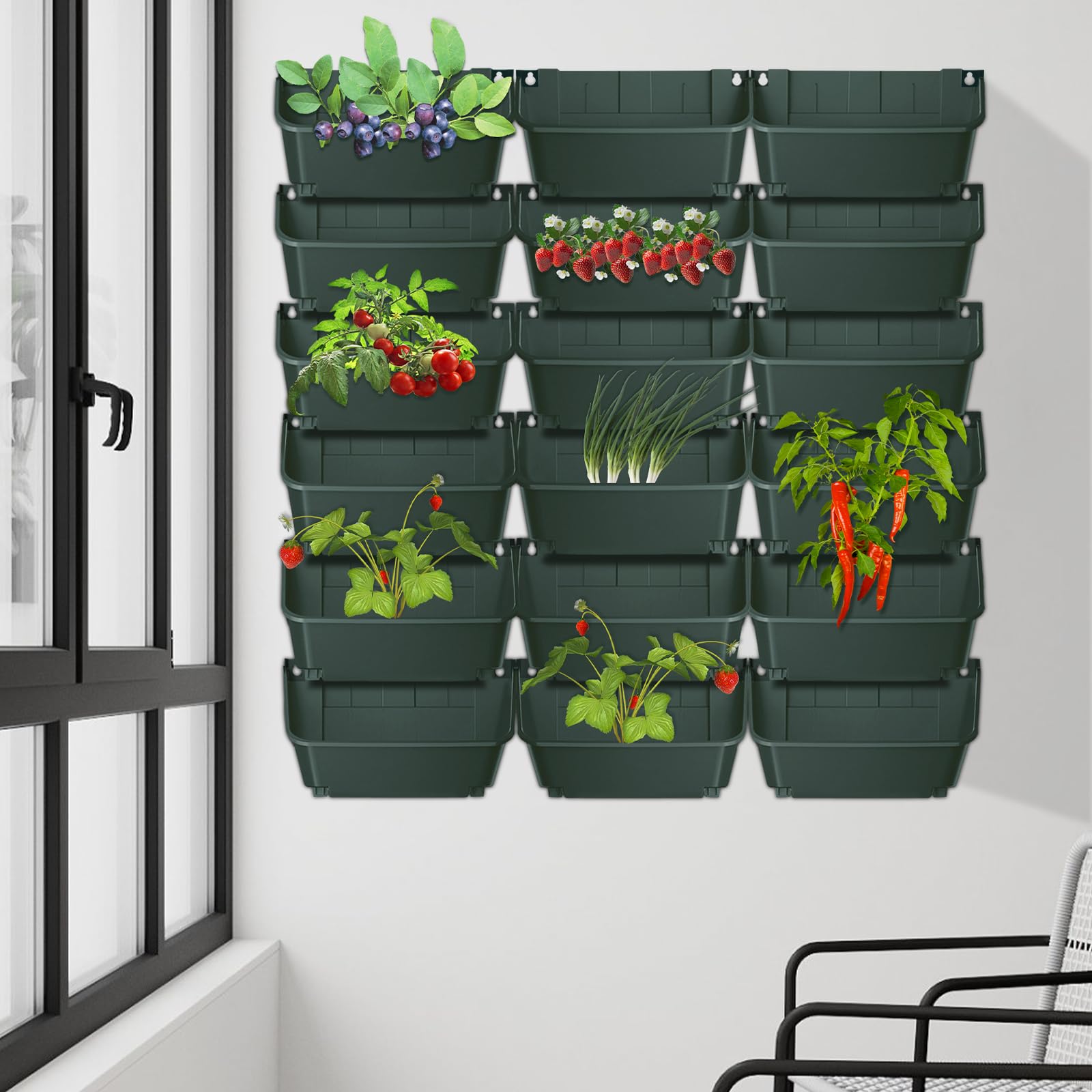Macetero vertical de pared con 18 macetas colgantes