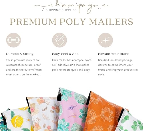 Sobres de polietileno 25 unidades 3.15 mil de grosor Mate Reciclable Bolsa de envío autosellante (14.5 x 19 pulgadas, suculentas rosas)