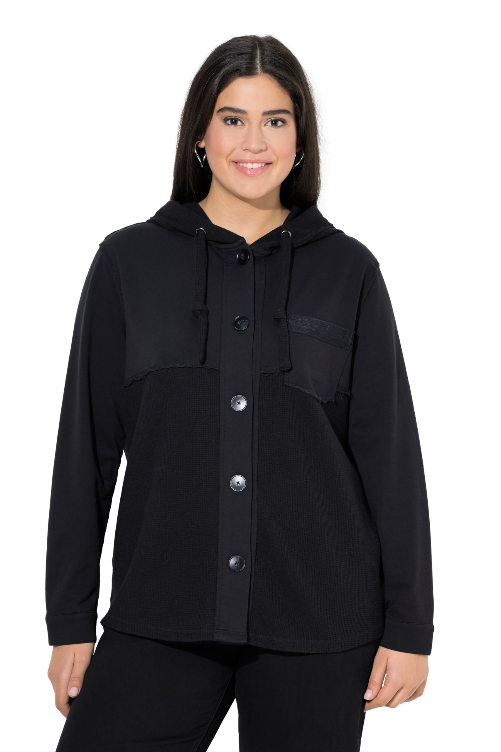 Ulla Popken Damen große Größen Übergrößen Plus Size Sweatjacke, Waffelpiqué, Kapuze, Langarm 842207