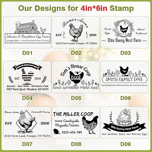 Miniatura 7 de Sellos personalizados de cartón de huevos – Sellos personalizados de goma de madera de huevos frescos de granja – para embalaje y etiquetado