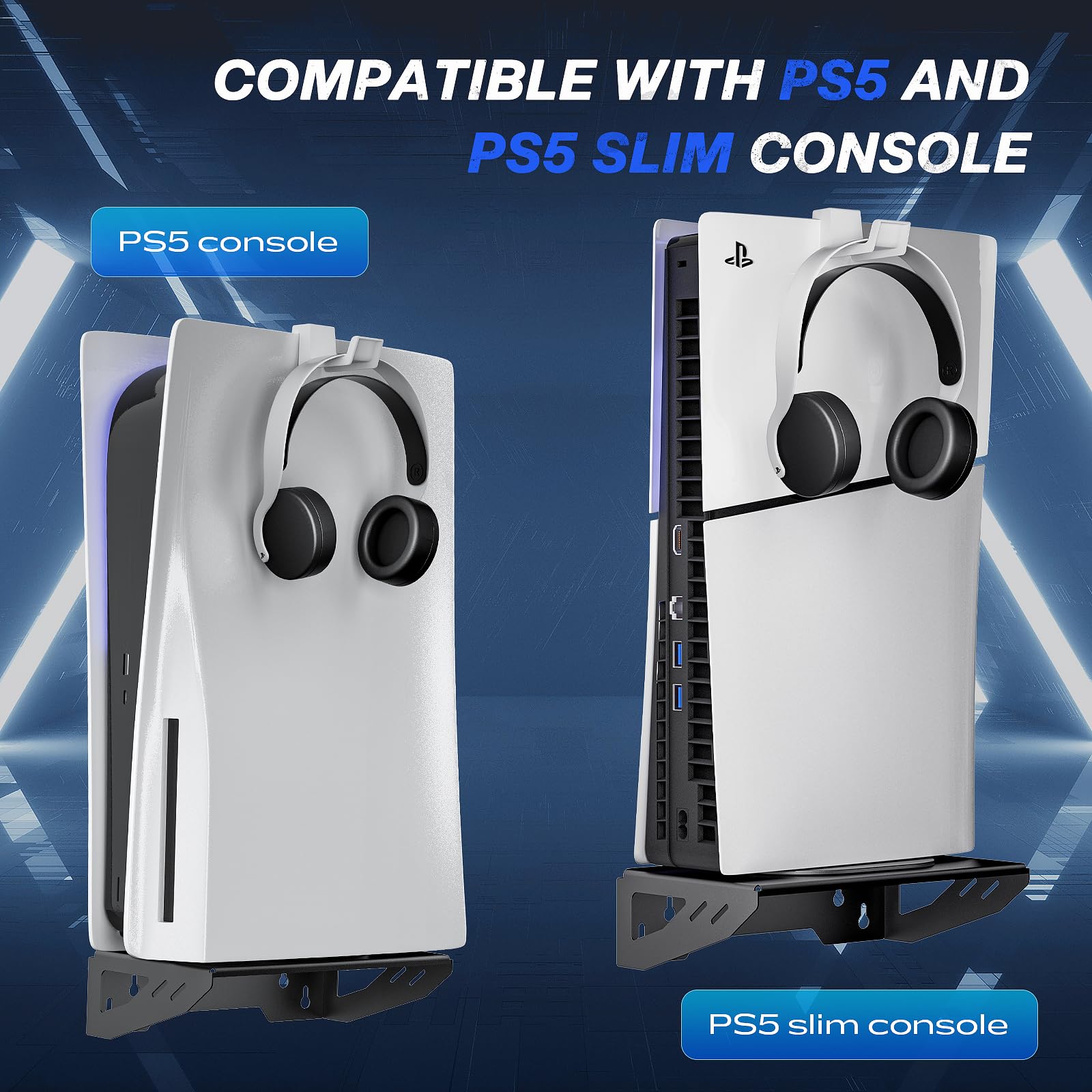 Aceshop Support Mural PS5/PS5 Slim,Support mural compatible avec PS5/PS5 Slim (Disque et Numérique) Acier Support Mural Playstation 5 Support mural pour console PS5/PS5 Slim avec support de Contrôleur
