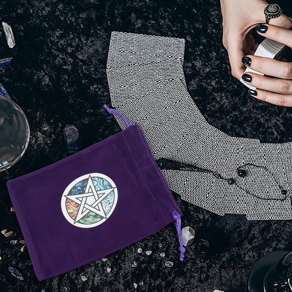 CREATCABIN 2Pcs Tarot Bags Velvet Bags with Drawstrings Dice Tarot Cards Holder Pouches Tarot Deck Storage Bags Purple Star Pentagram Wrap Bags Jewelry Pouches for Crystals Altar Rune Gift 5x6Inch - Image 4