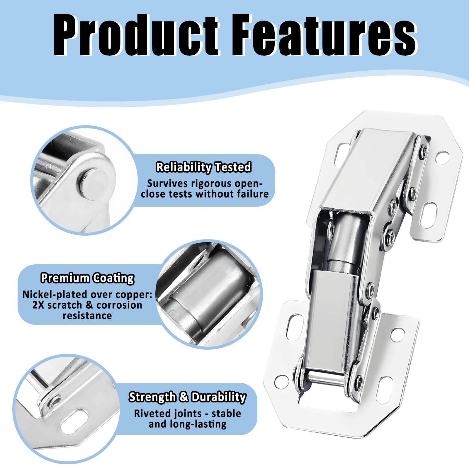 Pack of 4 Cabinet Hinges,Kitchen Cupboard Hinges 4 Inch - Image 4