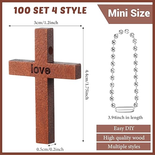 Miniatura 2 de 100 dijes de cruz de madera natural de 4 estilos para hacer joyas, recuerdos colgantes, llavero cruzado, pequeños colgantes de cruz de madera maciza