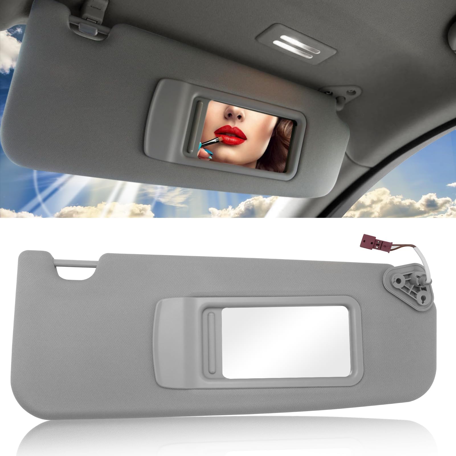 Jaronx Compatible with BMW Sun Visor for 3 Series E90 Sedan E91 Touring 2005-2011/ X1 E84,Right Passenger Side Sunvisor W/Mirror for BMW E90/E91/E84, Sun Visor Replacement 51167252010(Grey)