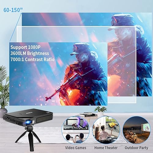 Miniatura 7 de Proyector de batería 3D de bolsillo de 8400 mAh, mini HD proyector de campamento al aire libre inalámbrico WiFi para iOS teléfono Android, proyector