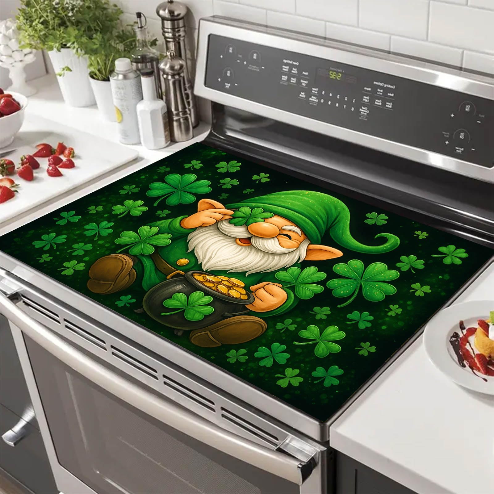HOMETITUTE Gnome St Patricks Day Stove Top Covers for Electric Stove 28x20 Inches Heat Resistant Glass Cooktop Protector Pad Decorative Stovetop Cover Kitchen Countertop Mat