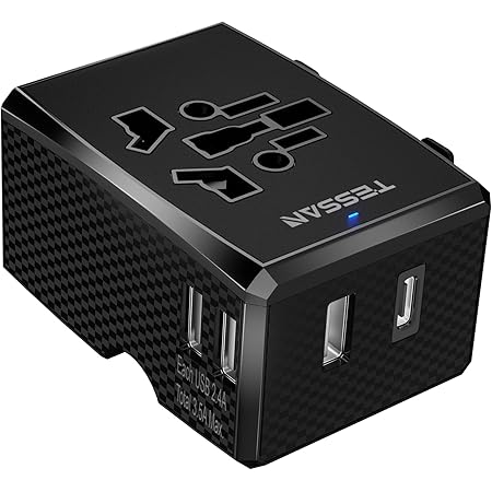 海外 変換ブラグ 全世界対応 TESSAN 海外旅行用変換ブラグ 3つUSB-Aポートと1つUSB-Cポート付き 旅行充電器 4種セット(A/C/O/BF) マルチ変換プラグ アメリカ/イギリス/ヨーロッパ/韓国/オーストラリアなど150ヶ国家対応(黒)