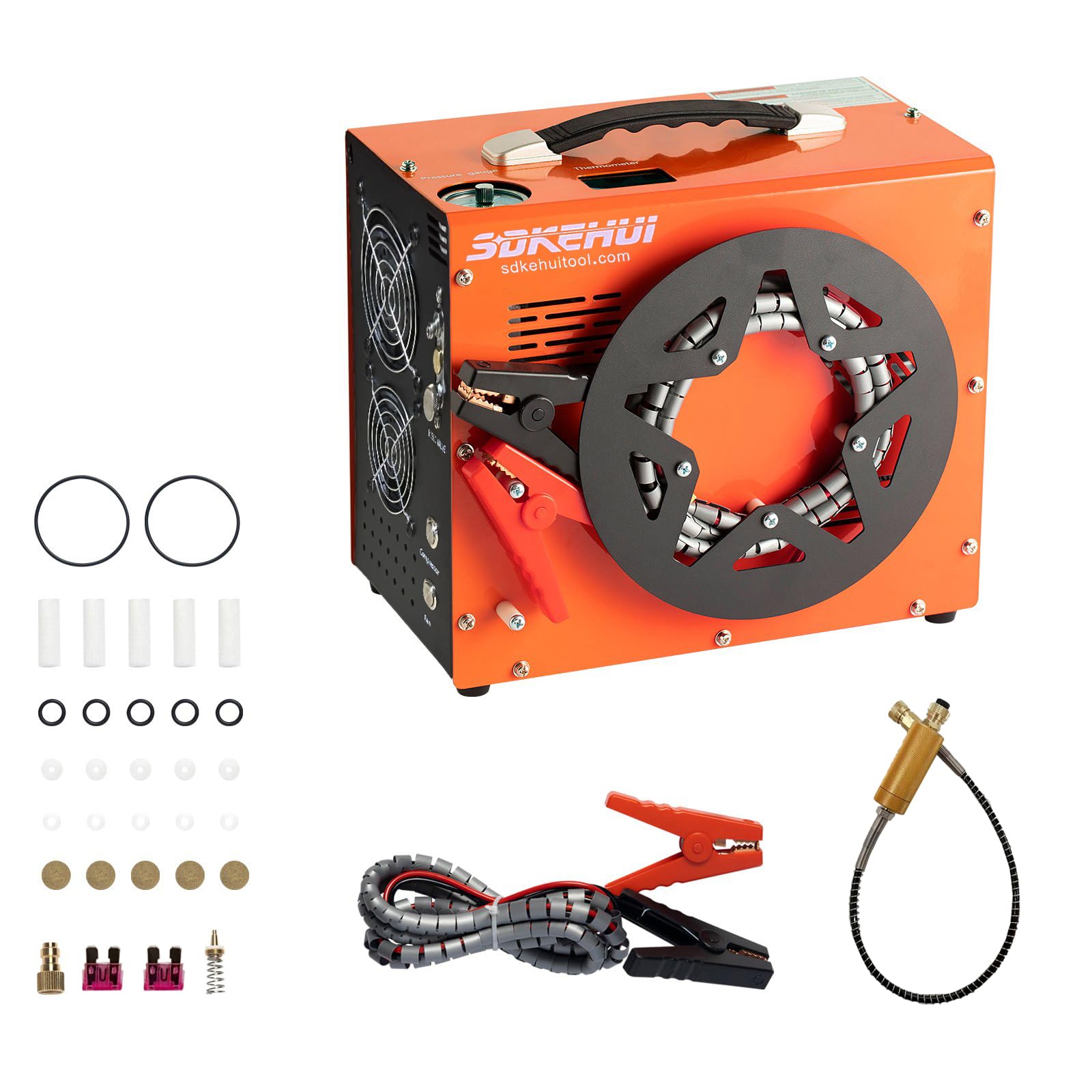 Compresor de aire PCP de 350 W, CC 12 V CA 230 V, 4500 psi 30 Mpa, presión de parada automática, separador de aceite y agua integrado, con sistema de ventilador de refrigeración, bomba de alta presión