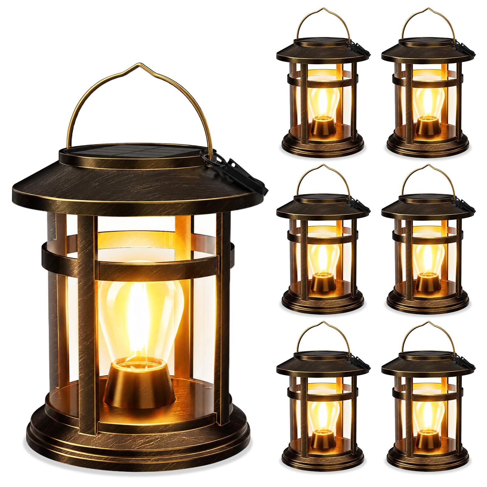 Solar Lantern Outdoor Waterproof, 6 Pack Bright Hanging Solar Lights for Outside Decorative, Upgraded Solar Powered Lanterns LED Lighting for Garden Patio Porch Decor Gifts (Antique Copper)