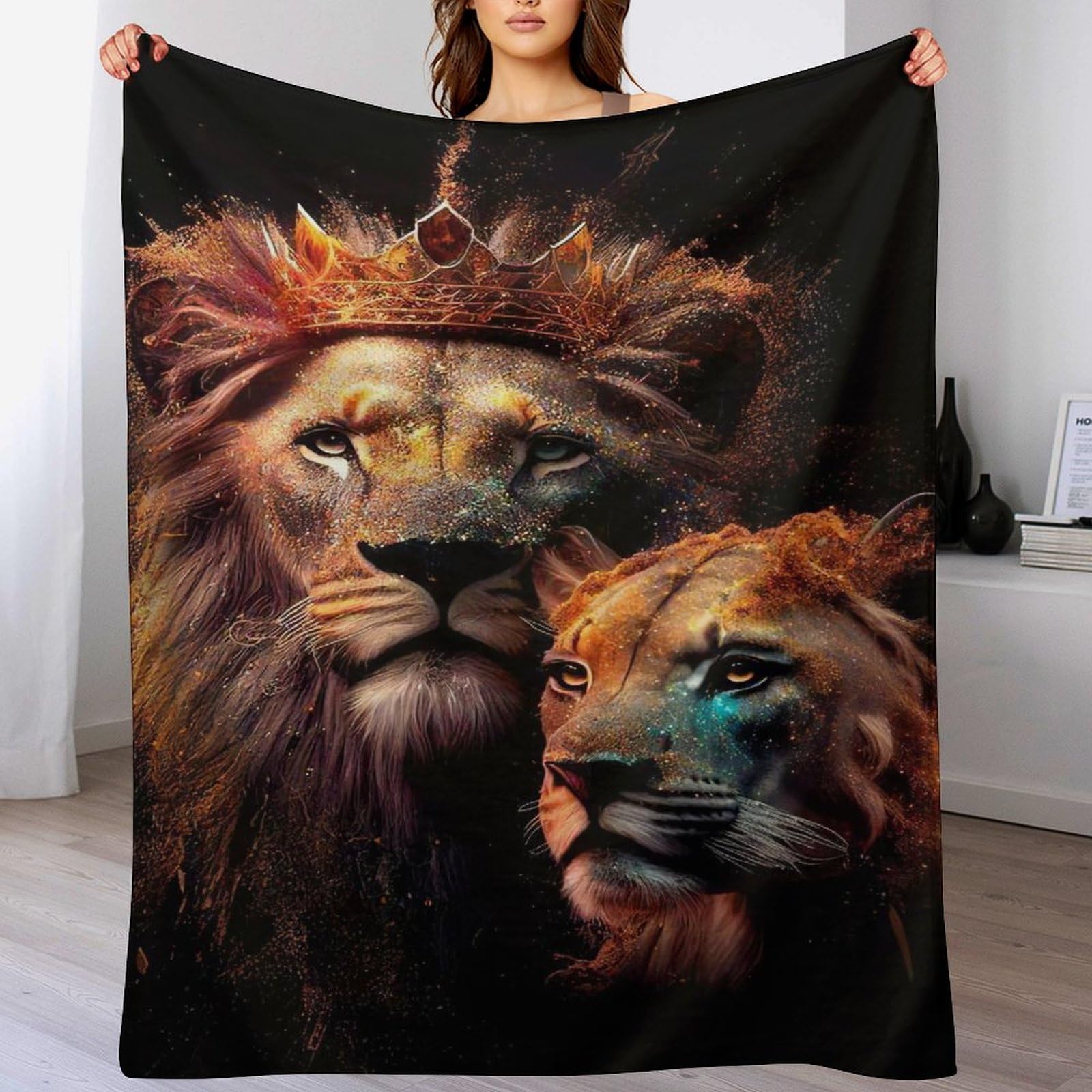 Couverture lion en flanelle contre le froid sur le canapé