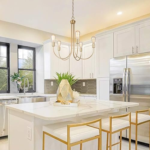 Miniatura 6 de Durent Lighting Candelabro grande dorado, lámpara moderna para comedor y sala de estar, dormitorio y cocina, 5 luces