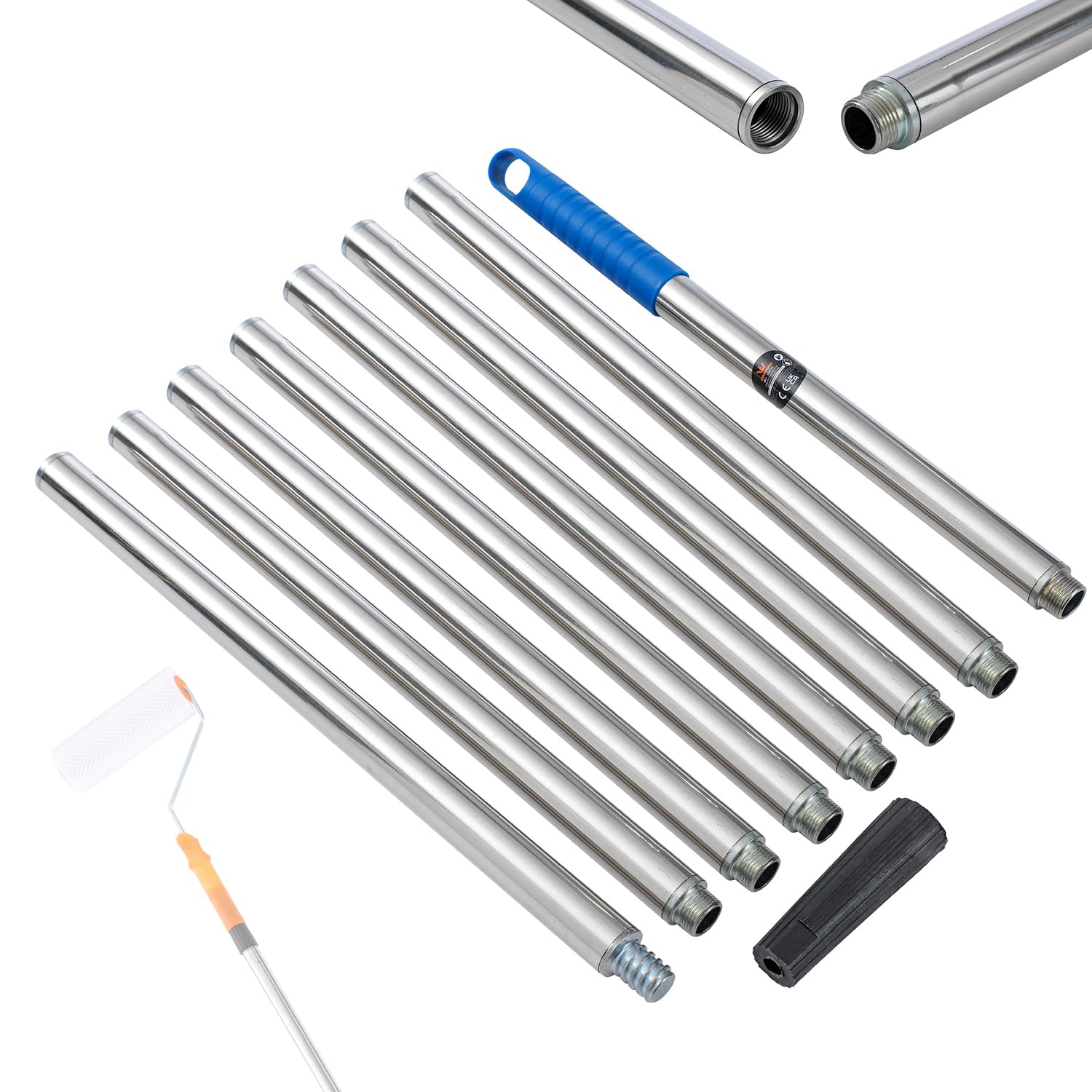 TOPWAY Asta di prolunga per rullo di vernice di qualità, 3,2 m, 8 x 40 cm, segmentata, in acciaio inossidabile, resistente e leggero, con adattatore conico, per rulli a vite o a pressione