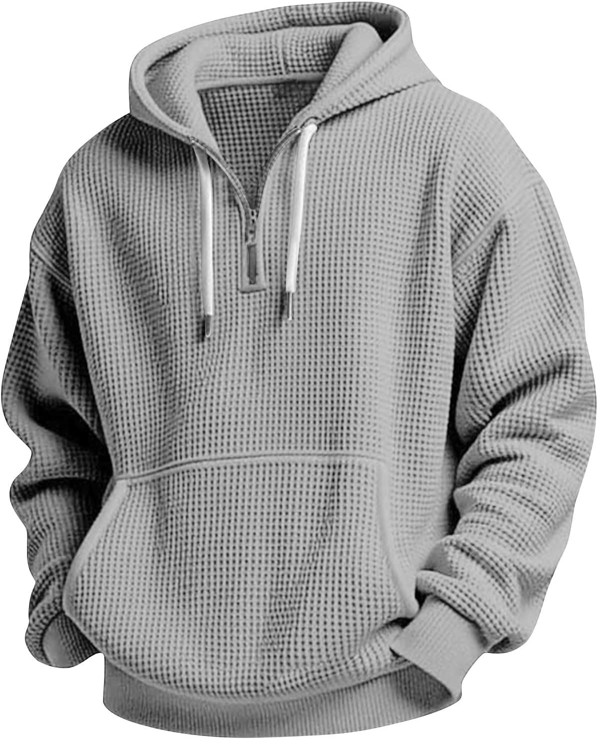 Men's Hoodie Waffle Knit Loose Casual Zip Hooded | Men's Quarter Zip Hoodie Waffle Knit Hooded Sweatshirt Loose Fit Casual Long Sleeve Pullover Sweatshirts with Pockets
