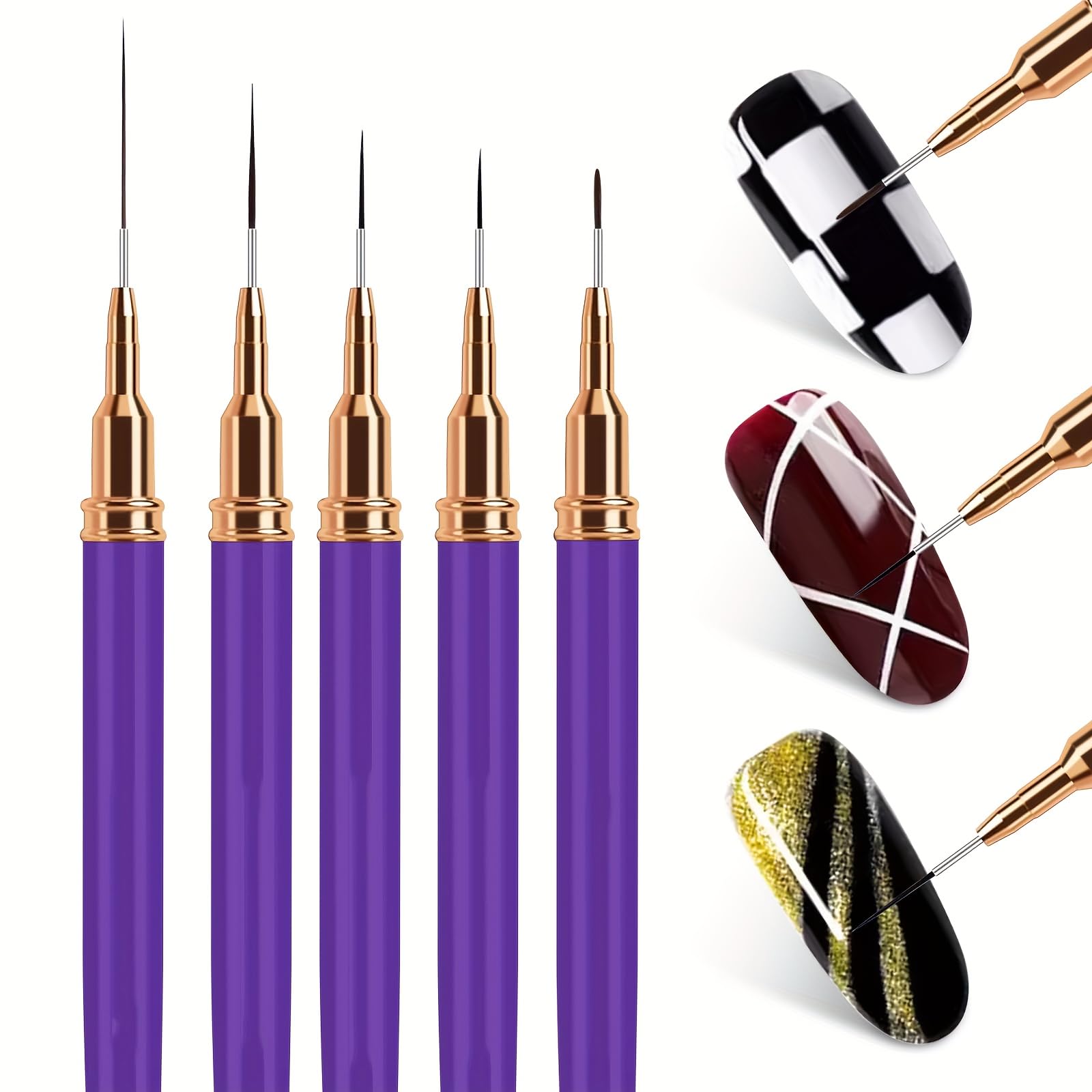 5pcs Nail Art Brushes Set Durable Drawing Pens with Variety of Tips 5mm-25mm Painting Tools for Intricate Nail