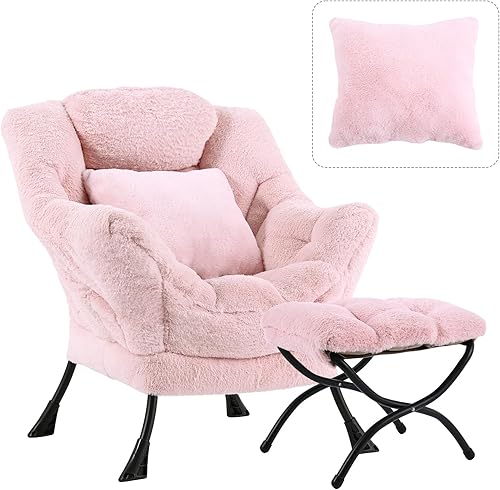 Silla perezosa grande con otomana, silla de lectura decorativa con una almohada, acogedora silla de salón con reposabrazos, sofá de ocio para sala