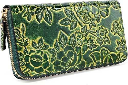 Billeteras vintage con cremallera en relieve para mujer Elegante y elegante bolso de mano tallado en PU para guardar tarjetas y teléfono móvil.,