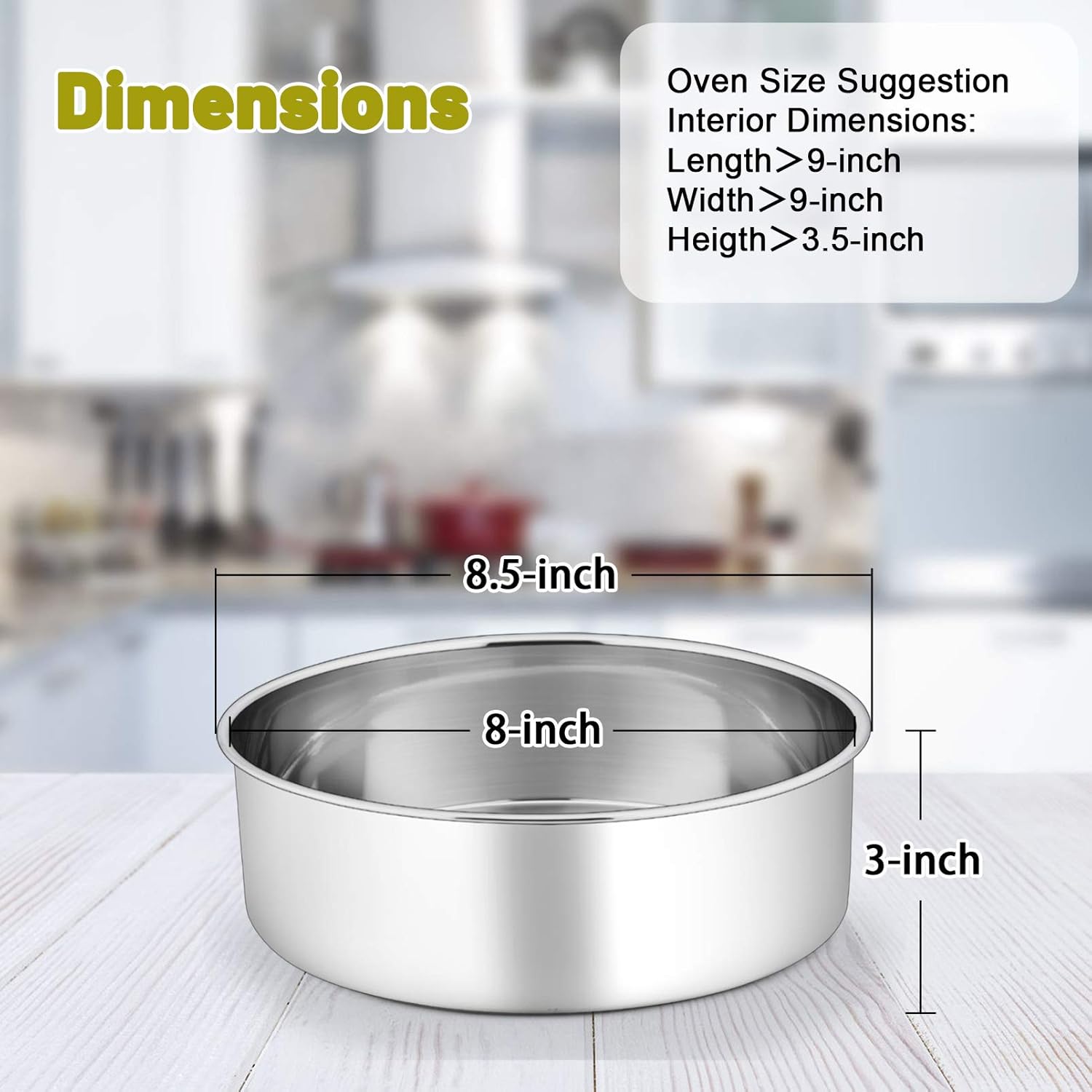 P&P CHEF 8 Inch Cake Pans Set, Round Baking Pan Stainless Steel Layer Birthday Wedding Cake Oven Pans, Non Toxic & Heavy Duty, Deep Side & Mirror Finish, Dishwasher Safe, (2Pcs) - Image 2