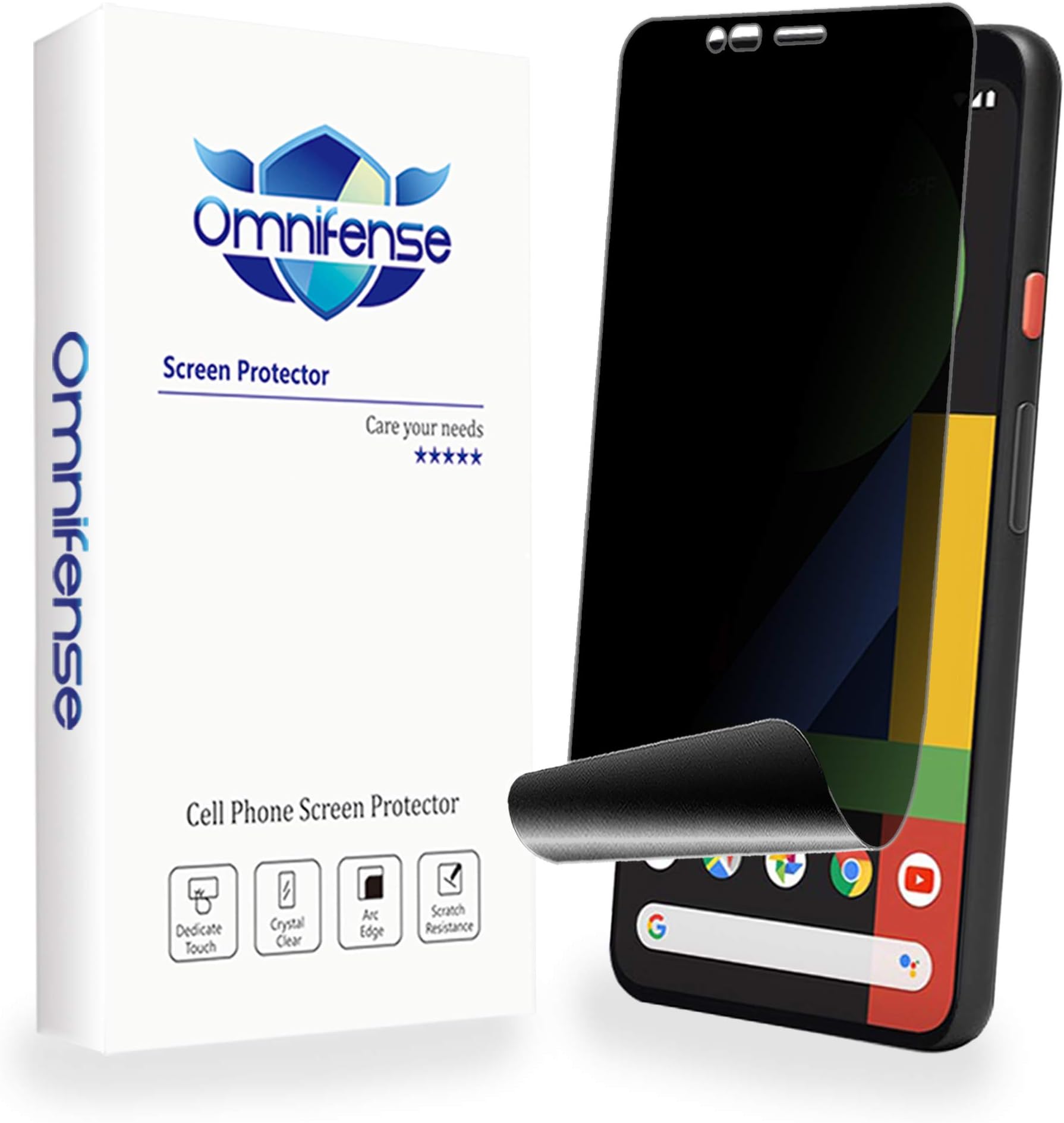 Omnifense Google Pixel 4 Privacy Screen Protector, [FingerPrint Unlock Supported] 2-Way Anti Spy Full Adhesive 3D Curve Fit Soft Film (NOT Tempered Glass) Screen Cover for Google Pixel 4 [2 Pack]