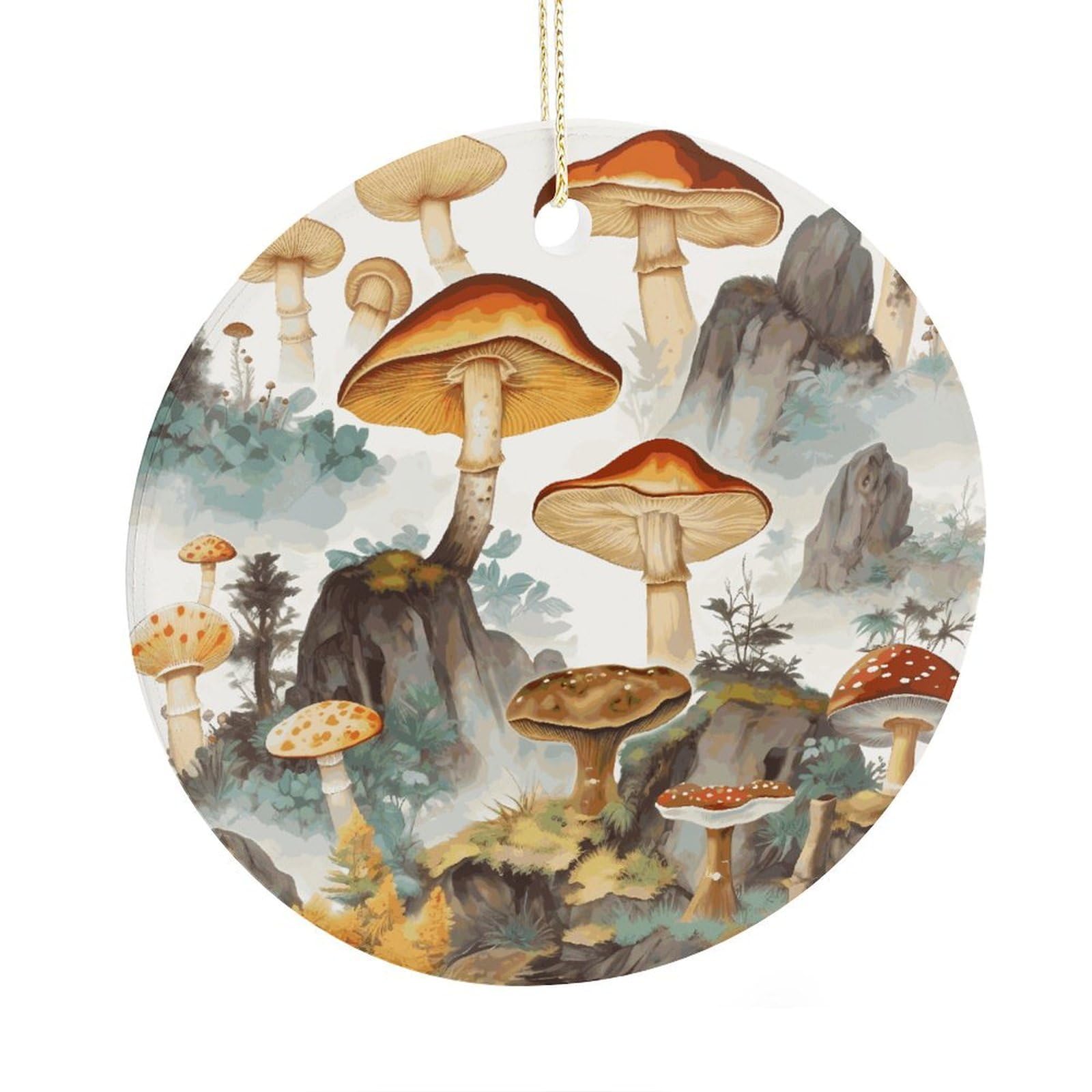Fekiloot Style Japanese Painting Mushroom Christmas Ornaments 2.9 Inch Round Ceramic Ornament Keepsake Thank You Gifts For Office, Room, Home - Holiday Present Ideas