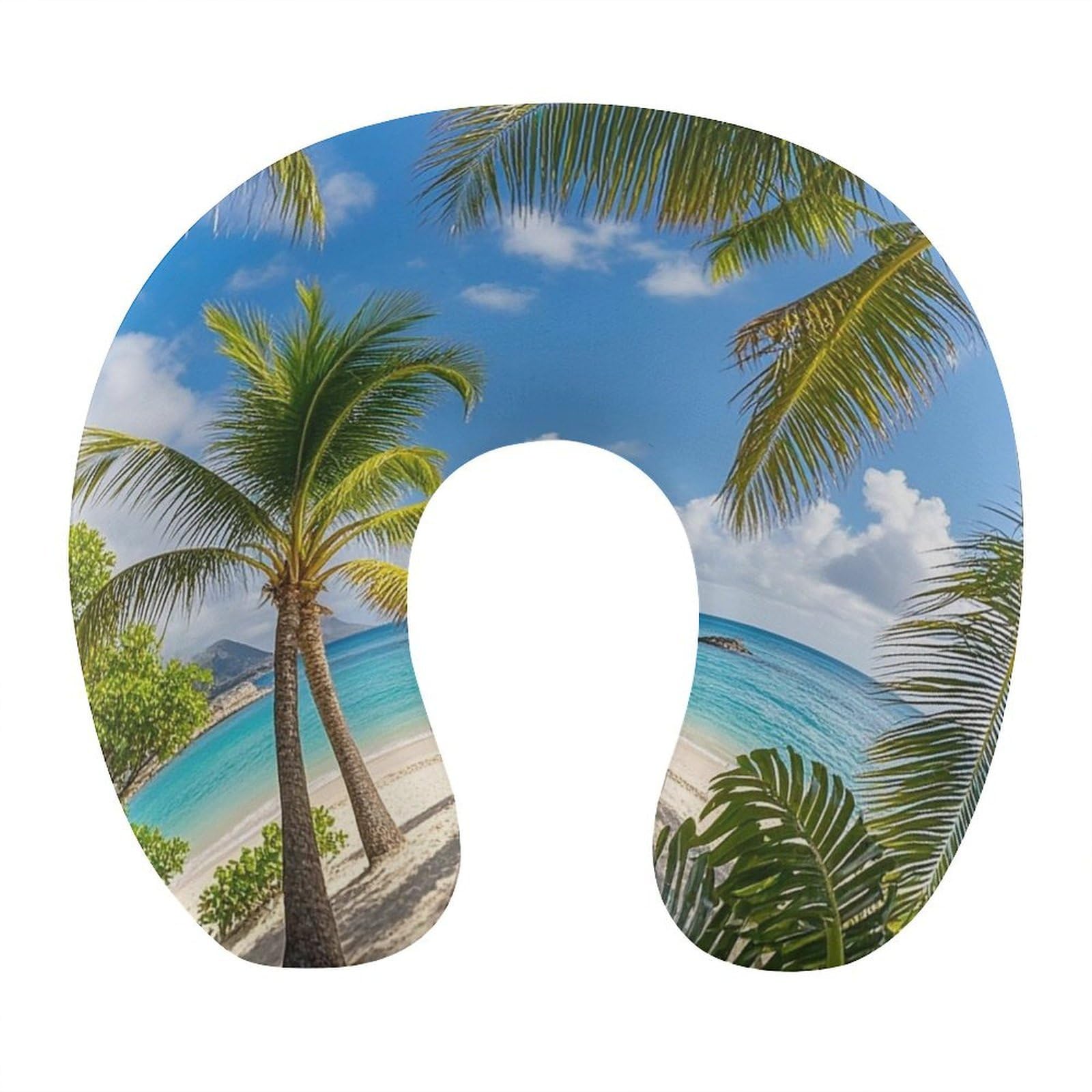 VstaDank - Tropical Palm Trees Beach Neck Pillow Soft Comfortable Travel U Shape Portable Shoulder Pillows Memory Foam Shoulder Pillow for Airplane