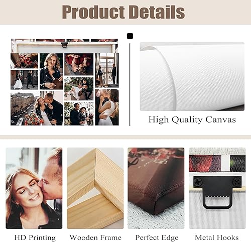 Miniatura 6 de CXHOSTENT Lienzo de collage con tus fotos, lienzo personalizado con múltiples imágenes, lienzo personalizado, marco para decoración del hogar