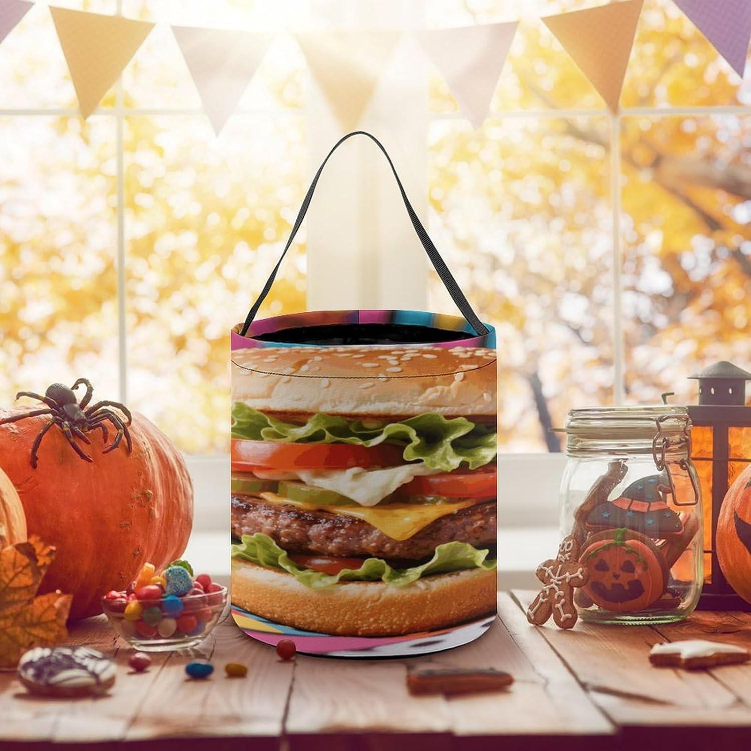 Pop Hyperrealistic Burger Halloween Tote Treat Bag for Trick Or Treat image 5