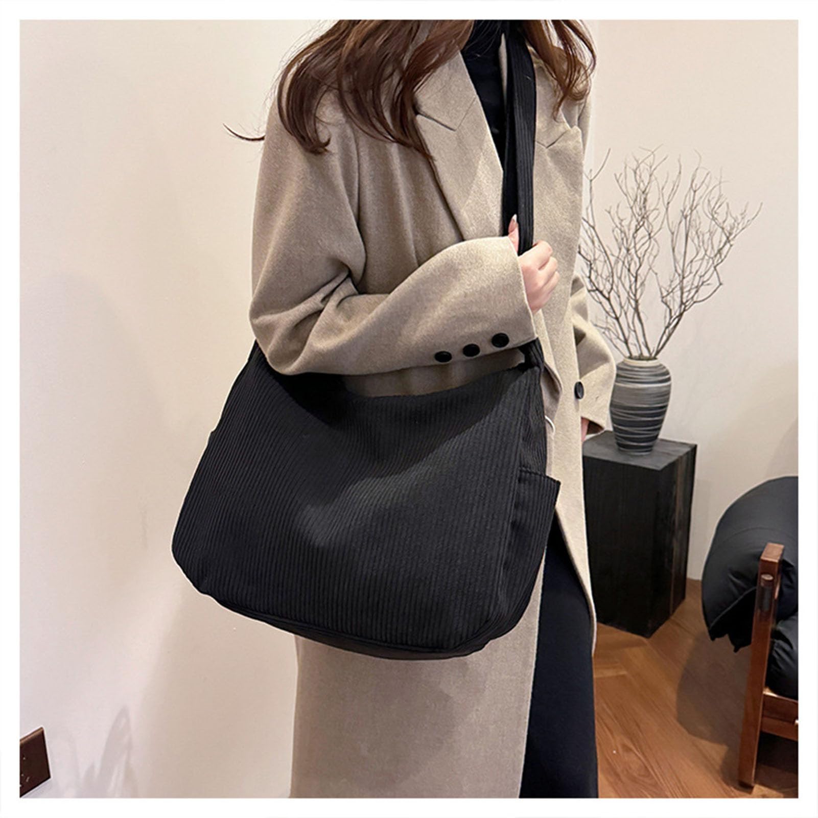 HAIWILL Crossbody Bag Damen Umhängetasche Mittelgroß Cord Halbmond Tasche Hobo Bag Shopper Tasche Damen Beuteltasche Stofftasche Schultertasche für College Schule Arbeit Reisen Einkaufe