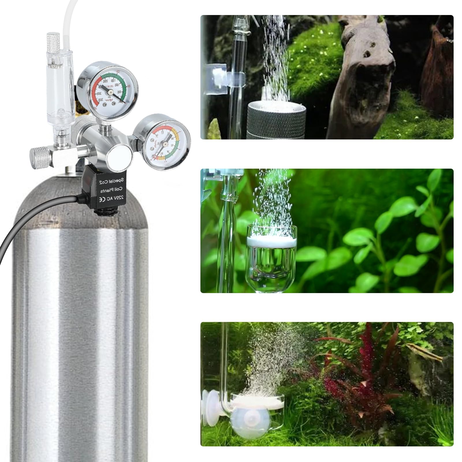 Aicharynic Réducteur de Pression de CO2 d'aquarium - Régulateur de CO2 pour Aquarium - Double écran - Réducteur de Pression de CO2 W218 avec électrovanne - Compteur de Bulles pour Aquariums plantés