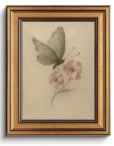 Gold Framed Wall Art Vintage Butterfly Canvas Art Prints Floral