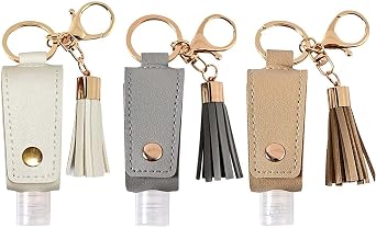 Power Gear Portable Empty Travel Bottle Keychain Hand Sanitizer Bottle Holder 3 Pack 1oz / 30ml Small Squeeze Bottle Refillable Containers for Toiletry Shampoo Lotion Soap White+Grey+Khaki
