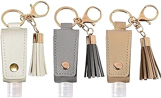 Portable Empty Travel Bottle Keychain Hand Sanitizer Bottle Holder 3 Pack 1oz / 30ml Small Squeeze Bottle Refillable Containers for Toiletry Shampoo Lotion Soap (White+Grey+Khaki)