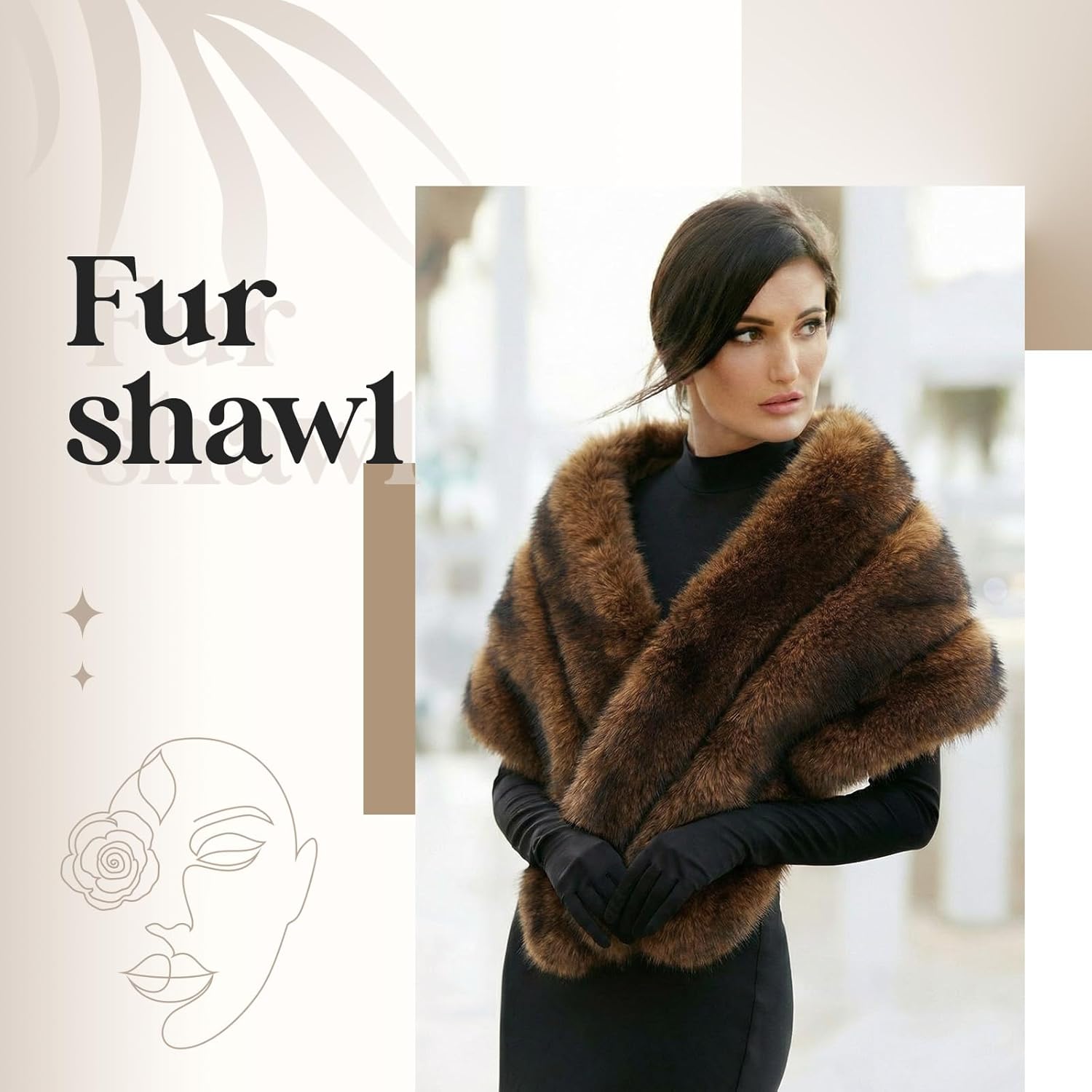 Zhanmai 2 Pcs Winter Long Shawl Cloak Stretchy Glove Opera Bridal Dance Gloves for Women Dress Party Coat